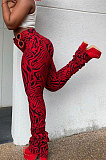 Sexy Polyester Ruffle Mid Waist Zebra Printing Casual Pants  CYY8026