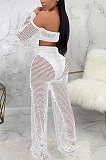 Boho Sexy Mesh Long Sleeve Hollow Out Crop Top Sets SMR9736