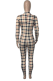 Elegant Polyester Plaid Long Sleeve Bodycon Jumpsuit ML7377