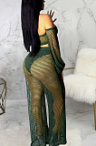 Boho Sexy Mesh Long Sleeve Hollow Out Crop Top Sets SMR9736