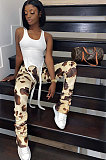 Casual Polyester Leopard Ruffle Mid Waist Long Pants  CYY8013