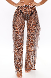 Boho Sexy Simplee Chiffon Leopard Tassel Hem Wide Leg Pants SMR9736-1