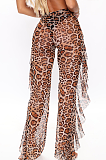 Boho Sexy Simplee Chiffon Leopard Tassel Hem Wide Leg Pants SMR9736-1