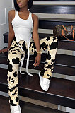 Casual Polyester Leopard Ruffle Mid Waist Long Pants  CYY8013