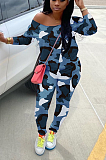 Casual off-the-shoulder long sleeve camouflage suit H1538