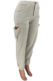 Simplee Polyester Spliced Hollow Out Mid Waist Long Pants  CYY8596