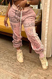 Casual Polyester Mid Waist  Totem Printing  Loose  Sweatpants  CYY8023