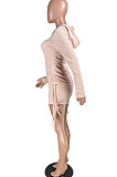 Casual Long Sleeve Hoodie Shorts Drawstring Sets  W8330