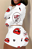 Casual lip patterned circular collar fashion shorts set H1517