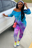 Sporty Polyester Tie Dye Long Sleeve Leisure Suit Excluding Scarf  WA7081