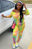 Sporty Polyester Tie Dye Long Sleeve Leisure Suit Excluding Scarf  WA7081