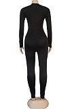 Sexy Long Sleeve V Neck Spliced Club Suit Hole Bodycon Jumpsuits K2040
