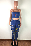Casual style sexy jeans with embroidered letter patterns suit LA3217