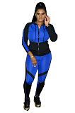 Newin Sporty Colorblock Print Two-pieces Zippered Hoodie Pants Sets