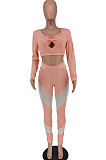 Commuting Polyester Spliced Hollow Out Long Sleeve Sporty Two-Piece PU6007