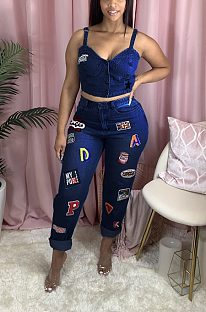 Casual style sexy jeans with embroidered letter patterns suit LA3219