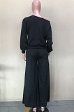 Casual Long Sleeve Tie Cuffs Round Neck Waist Tie Pants Sets  OLY6021