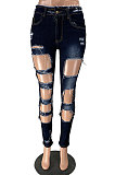 Fashion Casual Hole Streets High Stretch Jeans  W8326