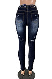 Fashion Casual Hole Streets High Stretch Jeans  W8326