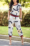 Casual Modest Simplee Grid Print Short Sleeve Round Neck Pants Sets SMR9717