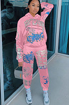 Street Style Women Printed Long Sleeve Hoodie Pants Sets AMM8273