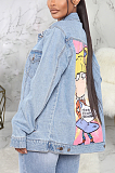 Casual Modest Simplee Cartoon Graphic Long Sleeve Lapel Neck Coat AMR9790