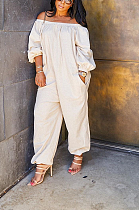 Casual solid-color loose one-word shoulder jumpsuit DMM8148