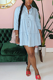 Casual Modest Simplee Long Sleeve Lapel Neck Button Front Shirt Dress SMR9716