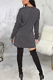 Casual Modest Simplee Long Sleeve Round Neck Self Belted Shirred Detail Mini Dress SMR9769