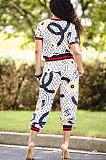 Casual Modest Simplee Grid Print Short Sleeve Round Neck Pants Sets SMR9717