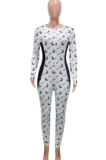 Casual Polyester Geometric Graphic Long Sleeve Bodycon Jumpsuit SN3893