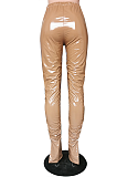 Modest Sexy Simplee Pu Leather Elastic Waist High Waist Long Pants HM5381
