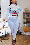 Casual Cute Simplee Cartoon Graphic Long Sleeve Round Neck Skinny Pants Sets WXY8702