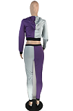 Casual Sporty Simplee Long Sleeve Contrast Panel Hoodie Skinny Pants Sets WXY8801