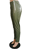 Modest Sexy Simplee Pu Leather Elastic Waist High Waist Long Pants HM5373