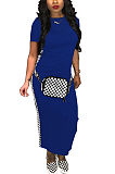 Modest Night Out Sexy Gingham Short Sleeve Round Neck Long Dress QQM4102