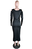 Casual Sexy Simplee Long Sleeve Deep V Neck Off Shoulder Long Dress YZL810
