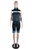 Casual Sporty Simplee Sleeveless High Neck Spliced Shorts Sets YZL807