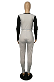 Casual Sporty Simplee Long Sleeve Scoop Neck Contrast Panel Skinny Pants Sets SH7217