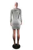 Casual Sporty Simplee Pure Color Long Sleeve Hoodie Mini Dress DM8101