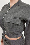 Casual Polyester Fleece Long Sleeve Zipper Pure Color Sets  KSN8041