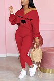 Casual lip print off-the-shoulder suit MD353