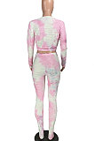 Casual  Fashion Cotton Jacquard Tie Dye Knotted Strap  Pants Sets W8329