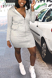 Casual Sporty Simplee Pure Color Long Sleeve Hoodie Mini Dress DM8101