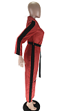 Casual Modest Simplee Long Sleeve Lapel Neck Belted Overall Jumpsuit TZ10832