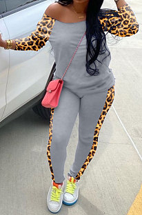 Sporty Polyester Leopard Long Pants Tee Top Casual  Sets Excluding Scarf WA7095
