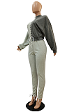 Casual Cute Simplee Long Sleeve Round Neck Self Belted Spliced Pants Sets CM786
