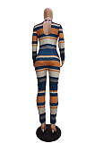 Modest Cute Basics Striped Long Sleeve Round Neck Bodycon Jumpsuit TRS1072