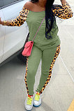 Sporty Polyester Leopard Long Pants Tee Top Casual  Sets Excluding Scarf WA7095