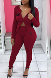 Casual Modest Simplee Long Sleeve Deep V Neck Pants Sets TRS1073